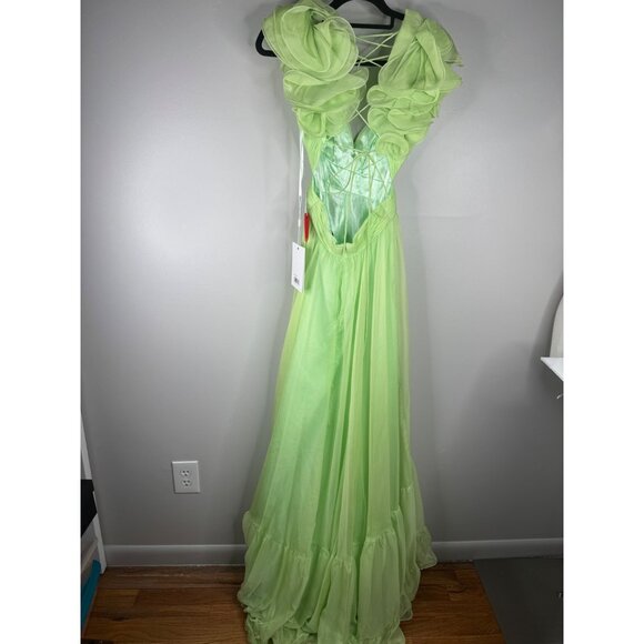 MAC DUGGAL Gown Dress 67911 Mint Green Ruffle Tiered Chiffon Cutout Size 0 - Picture 6 of 7